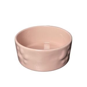 Blush Pink Glazed Ceramic Dog Bowl with Embossed Paw Print Designs